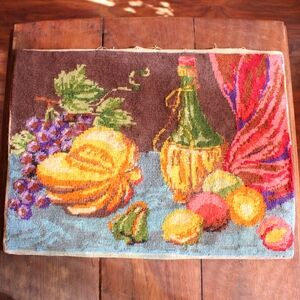 Vintage Needlepoint Art with Fruit and Wine Design